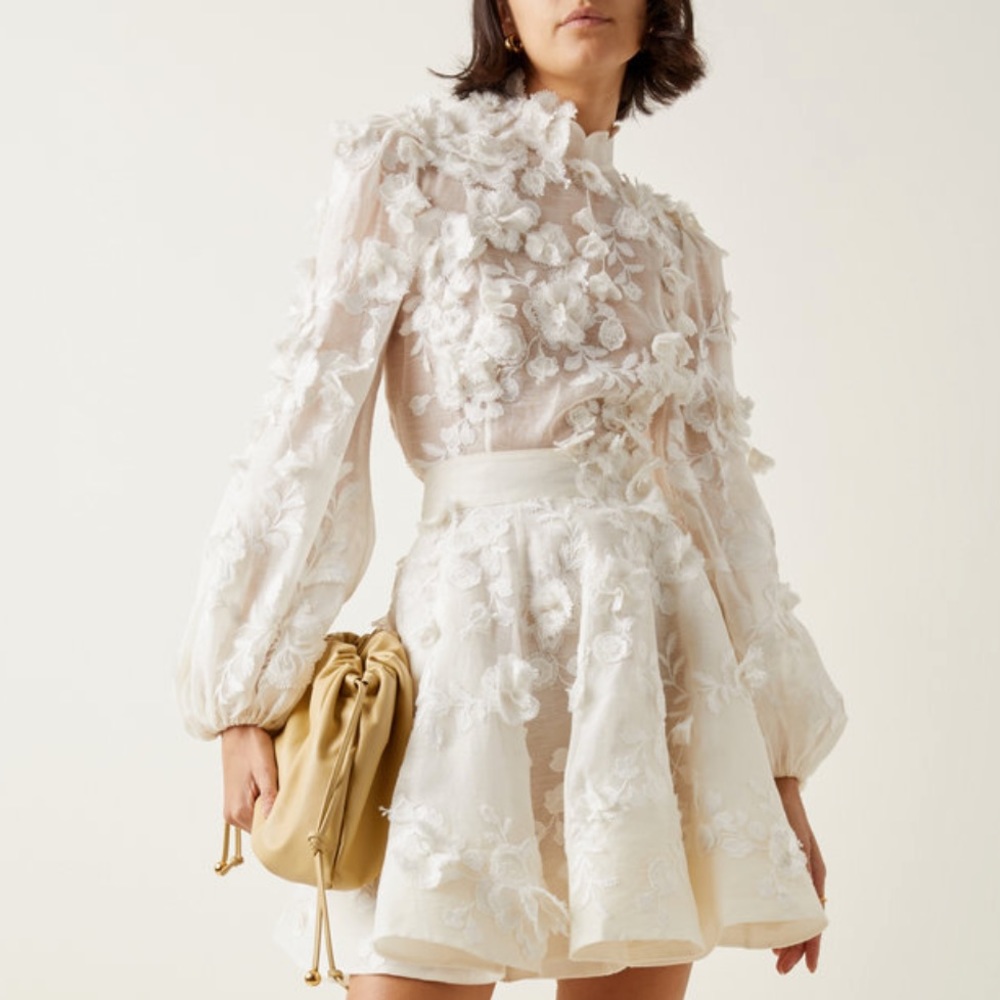 ZIMMERMANN POSTCARD BLOUSON TOP IVORY FLORAL SIZE 1